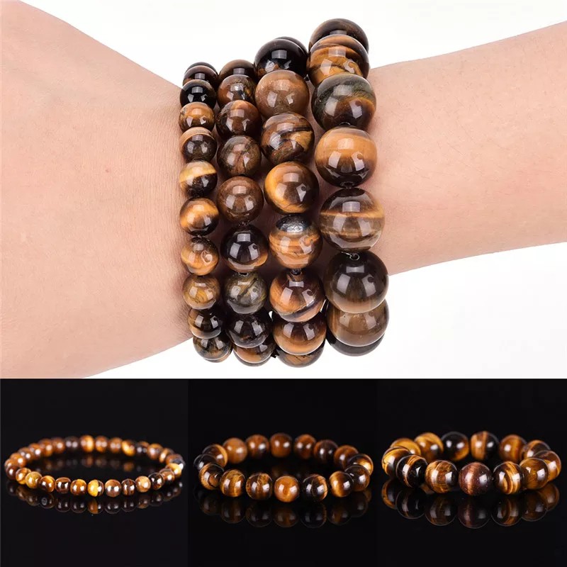 GELANG BATU NATURAL TIGER EYE ELASTIS BIDURI SEPAH UNTUK PRIA WANITA