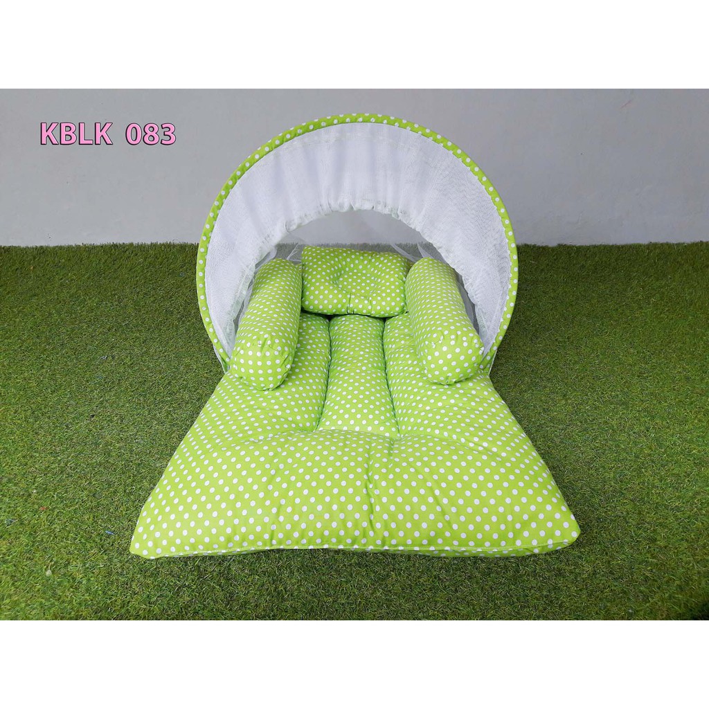 Grosir ElhaBaby KBLK083 Kasur Bayi Lipat Kelambu Baby Polka Green I Babyshop