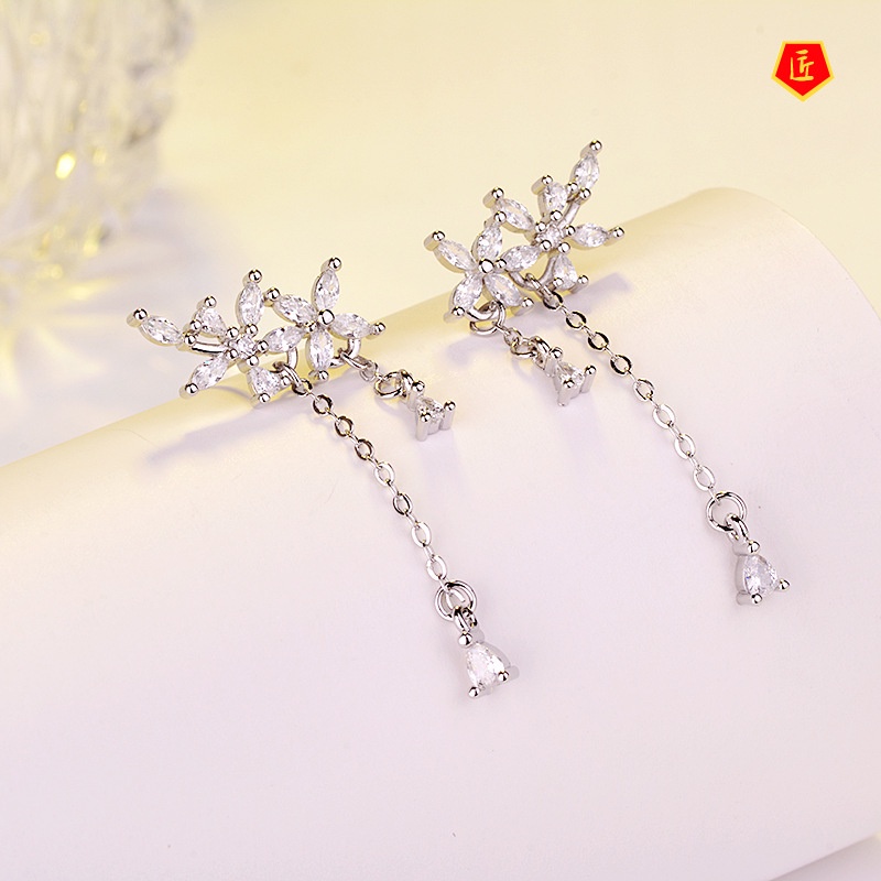 [Ready Stock]Flower Tassel Earrings Female Temperament Elegant