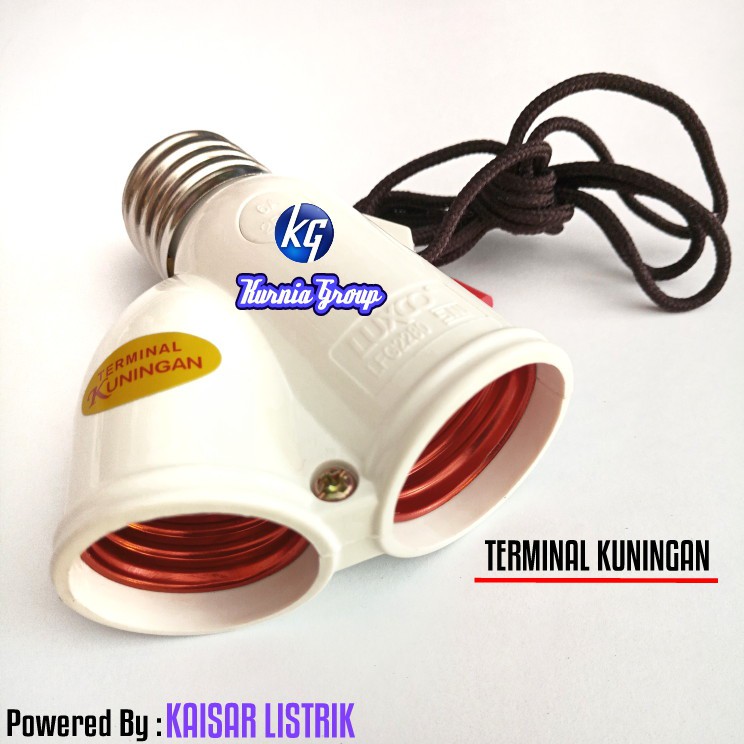 Fiting Tarik 2 Lampu PUTIH Piting Lampu Saklar Tarik Tali Bahan Kuningan saklar lampu Model Tarik