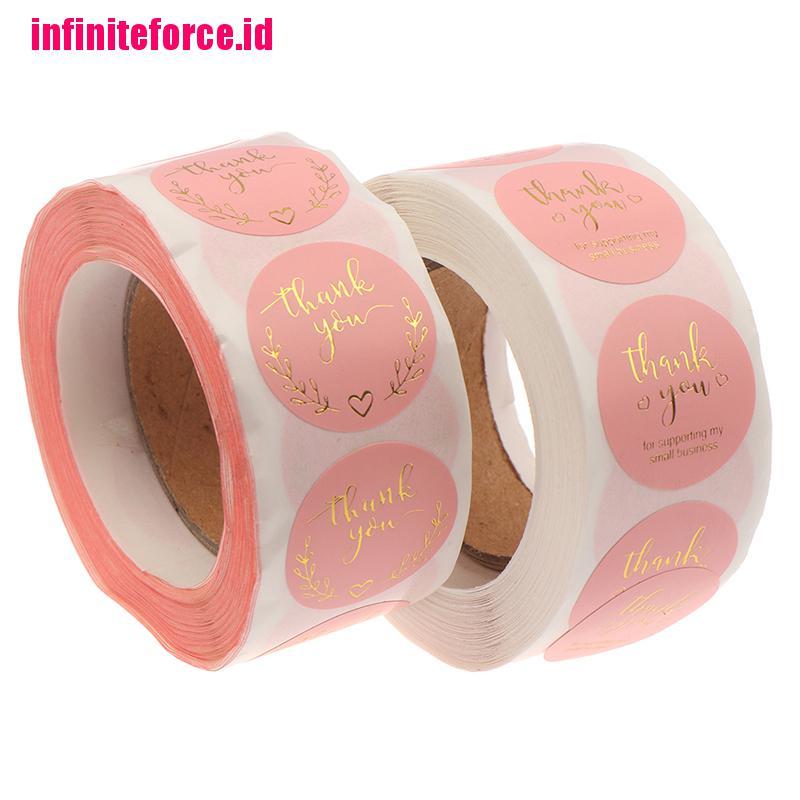 500pcs Roll Stiker Label Segel Tulisan Thank You Warna Pink