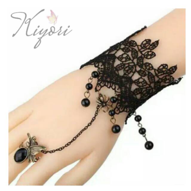 Vintage Lace Butterfly Spider Tassels Finger Ring Bracelet.