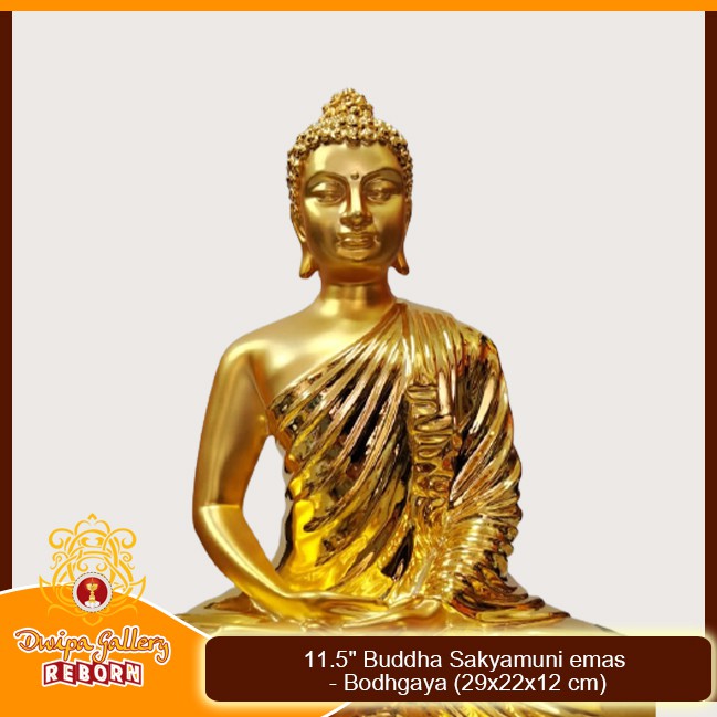 Rupang Patung Arca Buddha Sakyamuni / Gautama Full Chrome Emas 11 Inci