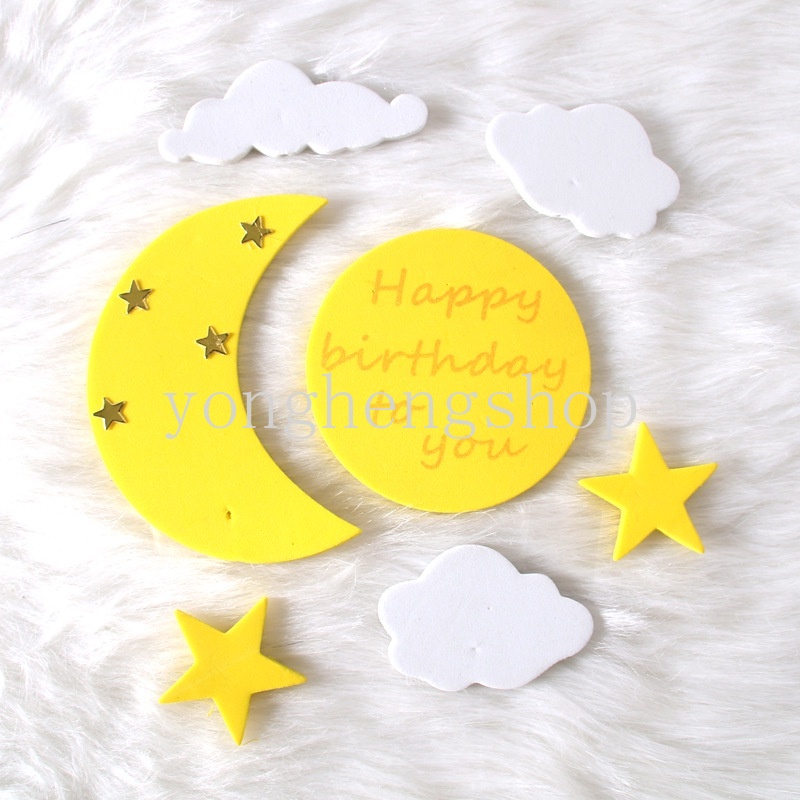 7pcs / set Topper Kue Bentuk Kartun Bulan Awan Bintang Untuk Dekorasi Pesta Ulang Tahun Anak