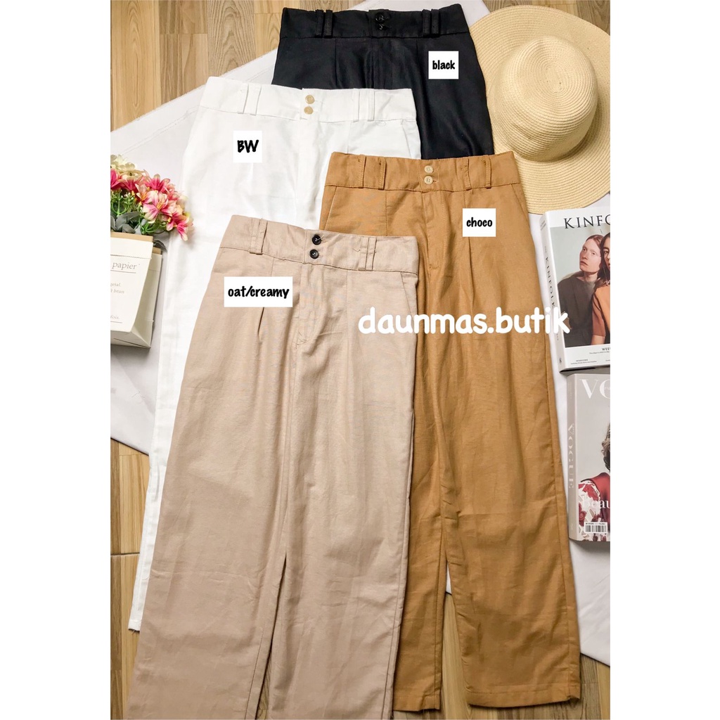 1KG MUAT 4PCS | CELANA LINEN HIGHWAIST ANGEL DOUBLE BUTTON KELLY KOREAN STYLE FASHION GROSIR MURAH WANITA TERBEST SELLER