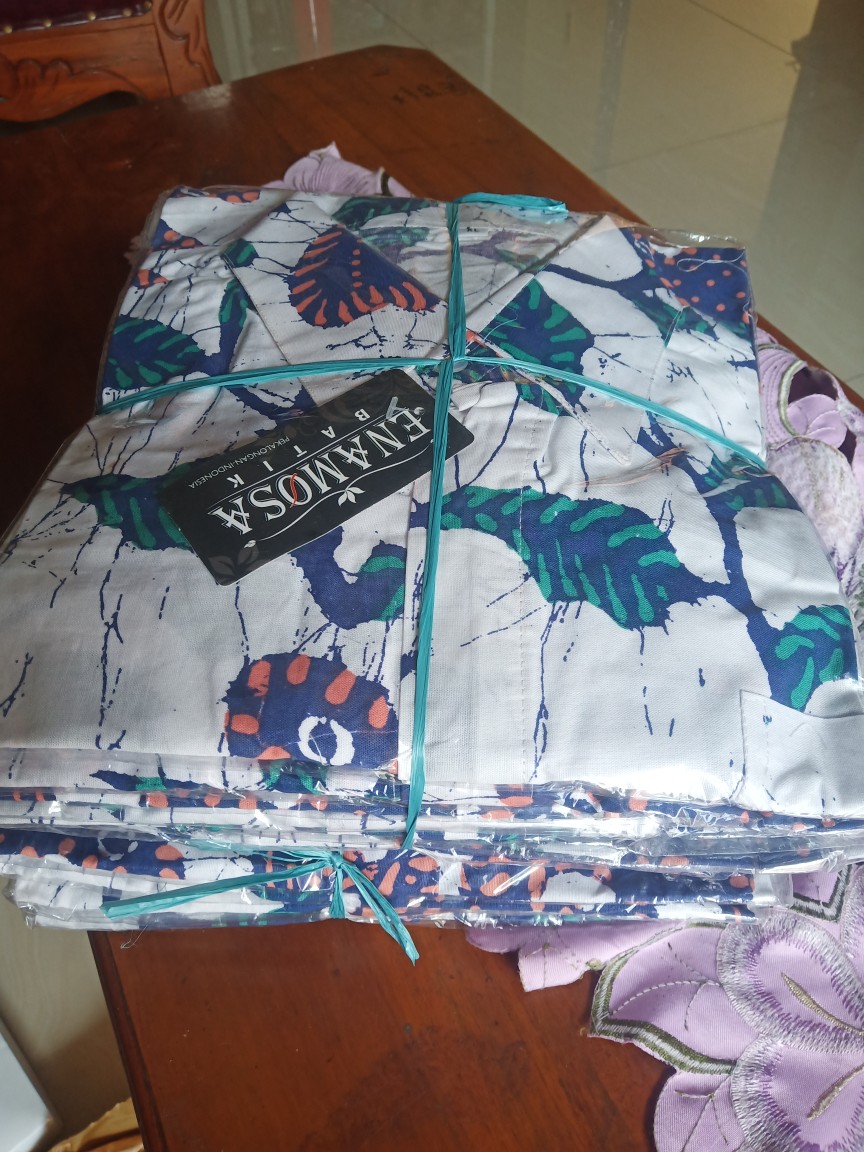 Batik Hem Kemeja Enamosa Atasan Pria Motif Daun 1 Biru Pekalongan