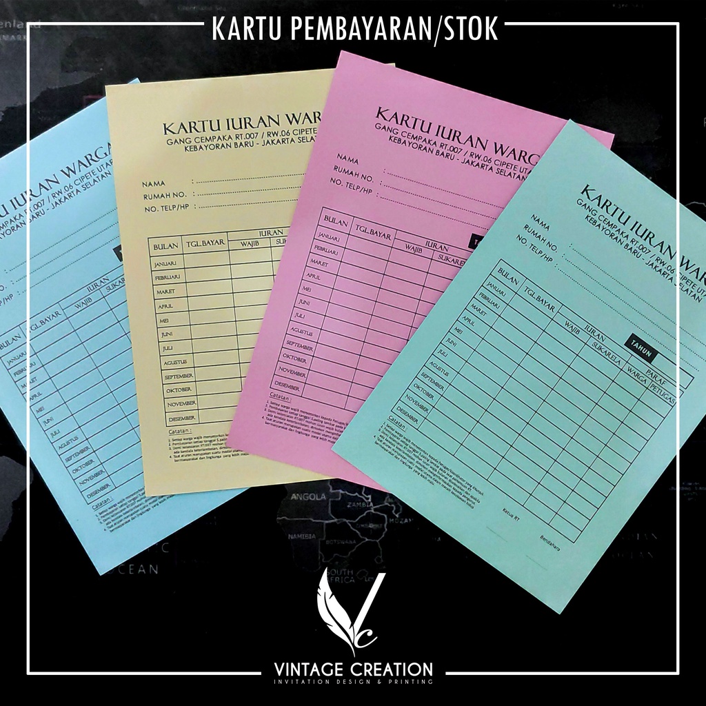 

CETAK KARTU PEMBAYARAN / IURAN / STOK DLL