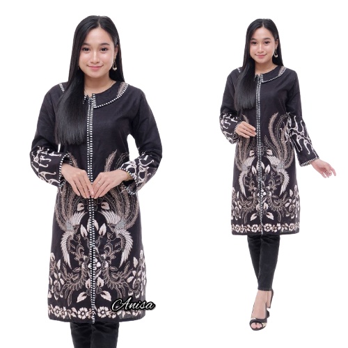 EMHABATIK |Ziper Zebra Batik Wanita Tunik Seragam terlaris-TARING HITAM