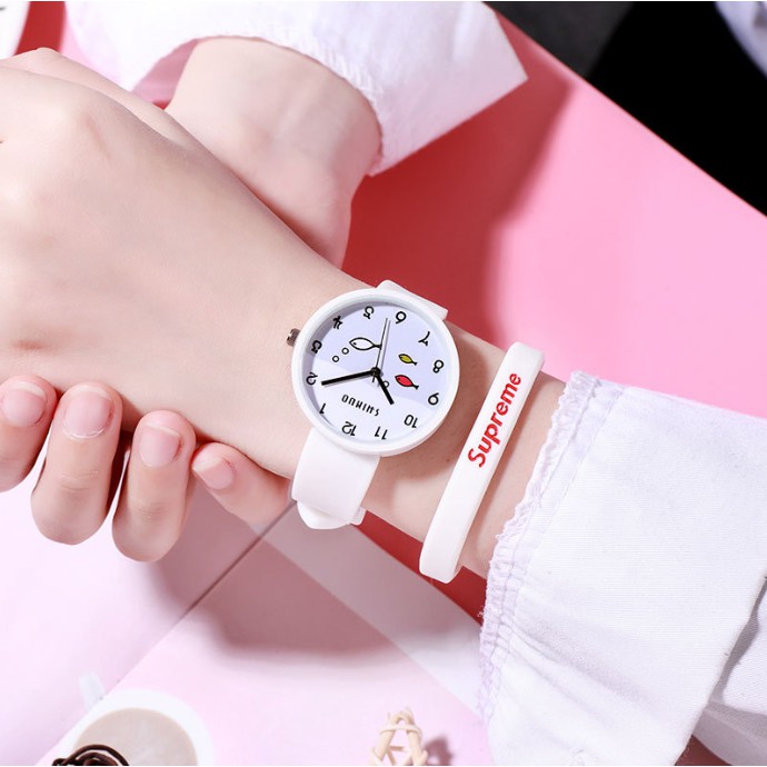 ✅COD [BBS] Jam Tangan Quartz Analog Korea Strap Silikon Warna Permen untuk Wanita / Jam Tangan Motif