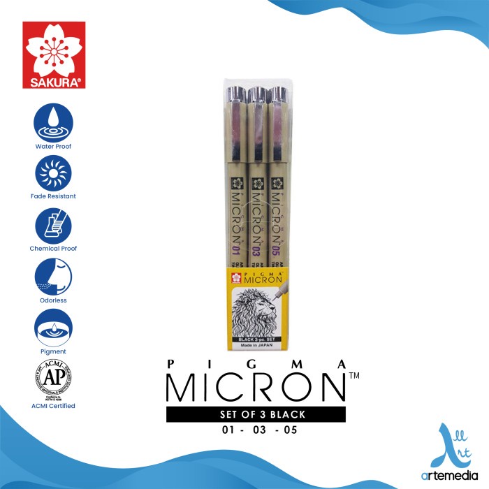 

Drawing Pen Sakura Pigma Micron Set 3 Pigment Ink Pulpen Gambar