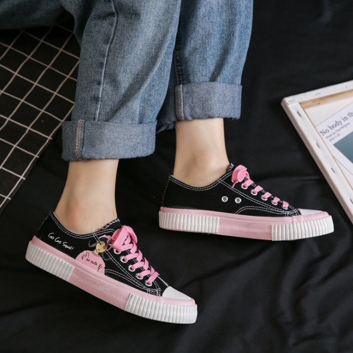 BISA COD ✓ Sepatu Sneakers wanita casual wear ala back to school model korea bahan Canvas Impor-5