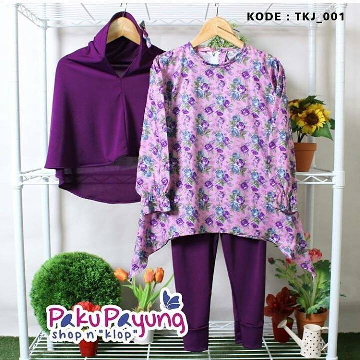 Size M Tunik Anak Katun Jepang + Jilbab Kerudung Jersey