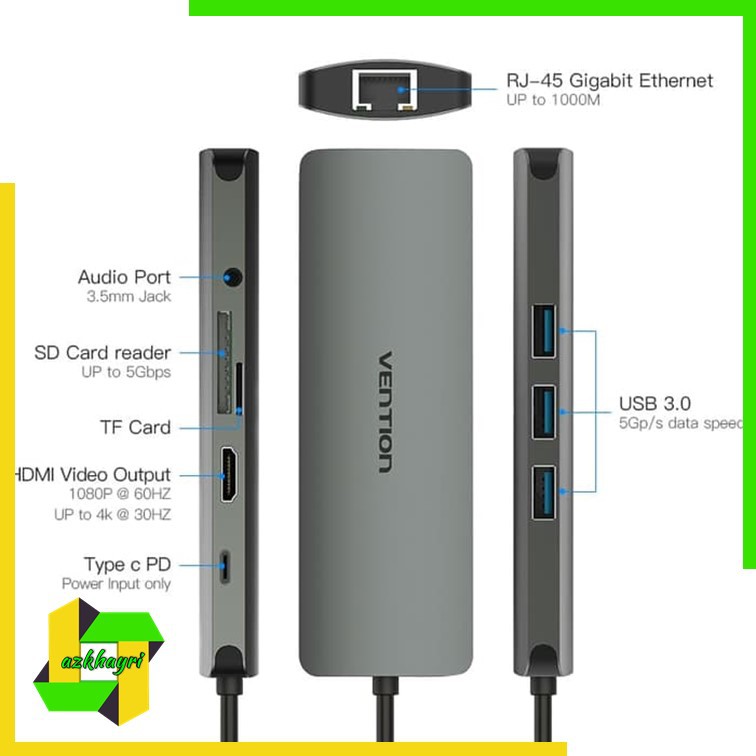 Vention CGN Multiport 9in1 USB Type C to HDMI USB 3.0 RJ45 SD/TF PD