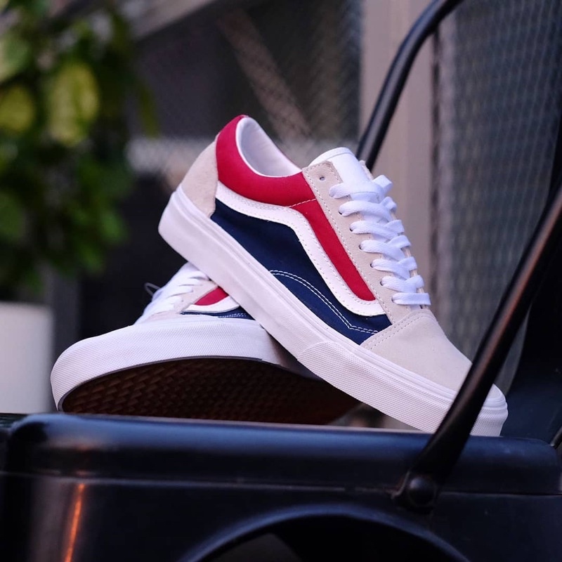 VANS OLDSKOOL RETRO BLOCK WHITE / RED / DARK NAVY (PEPSI) ORIGINAL 100%