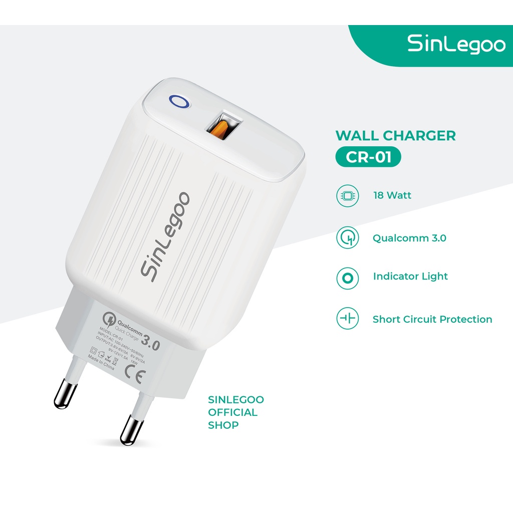 Adaptor Charger SinLegoo CR-01 CR01 Qualcomm Fast Charging Batok Kepala Charger