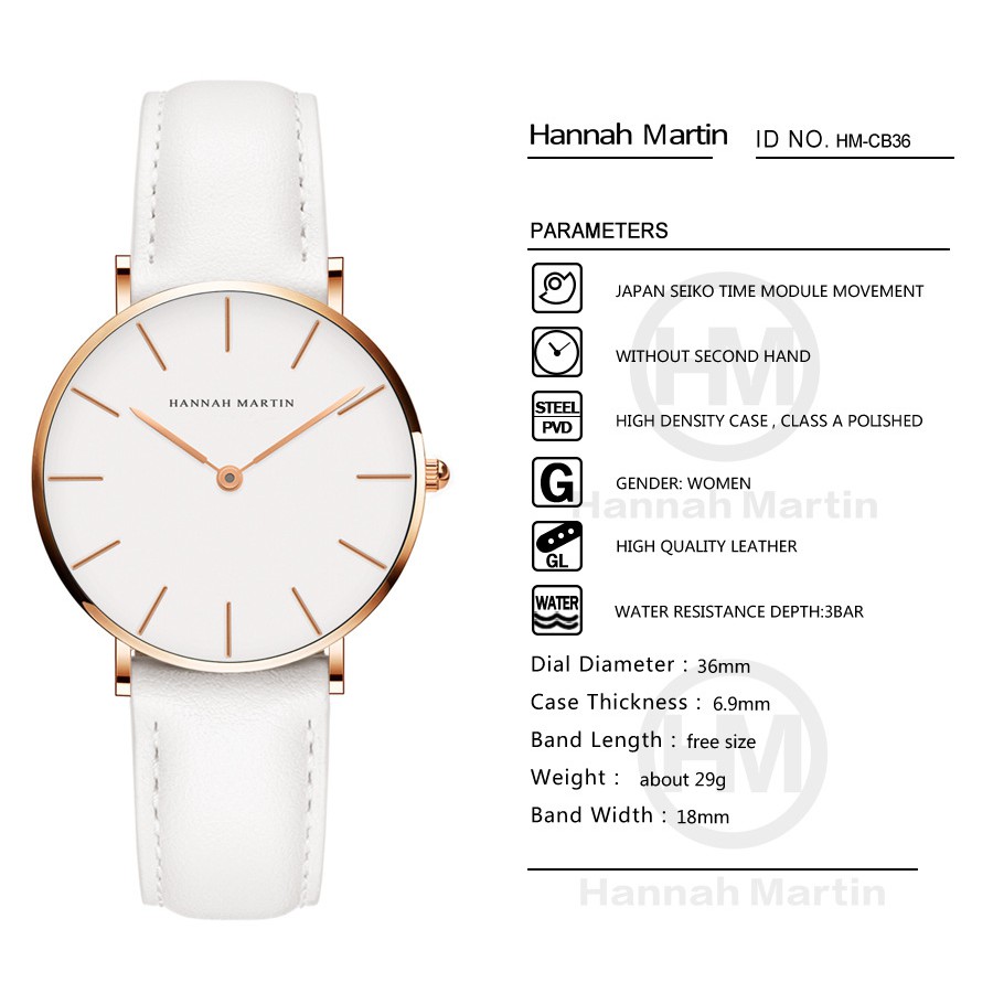 Jam Tangan Wanita Hannah Martin Simple Design Original | Women Watch