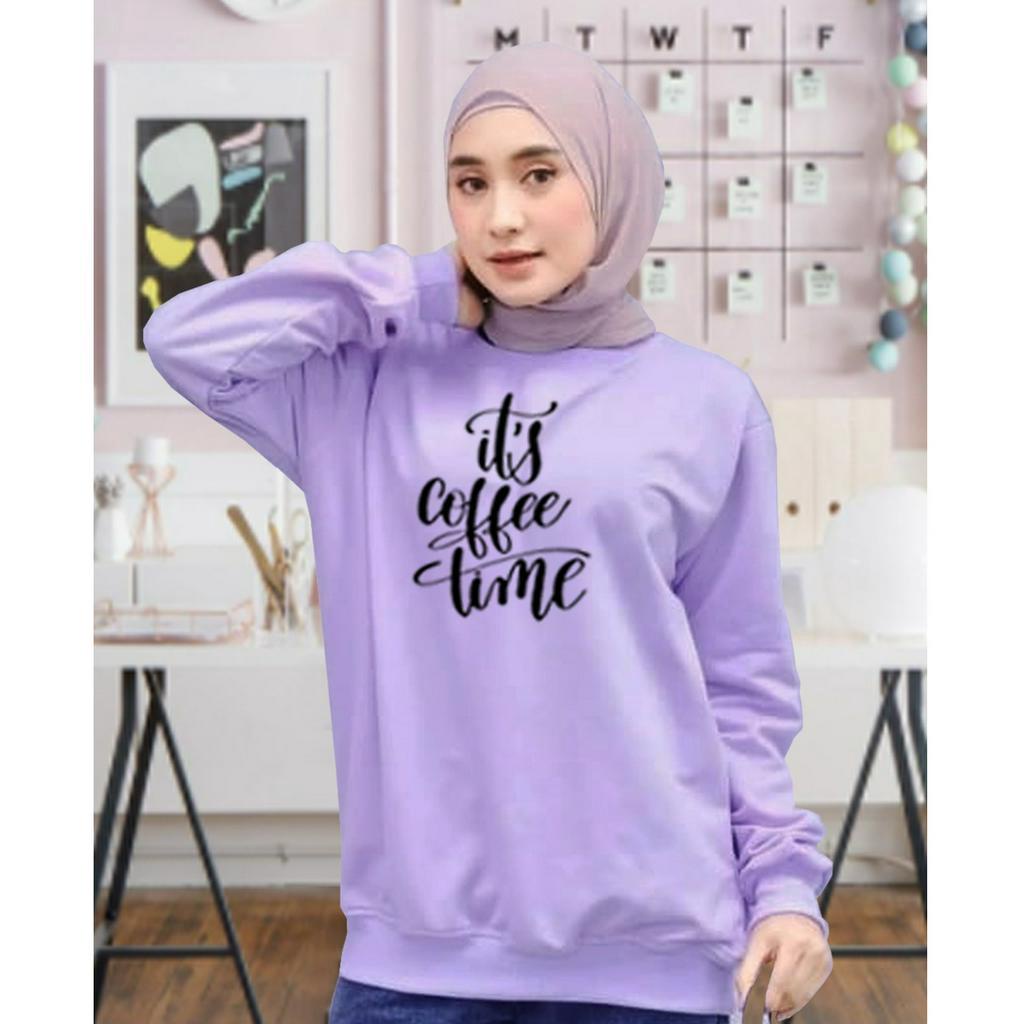 Kaos Lengan Panjang IT'S COFFE TIME / Kaos Sweatshirt / Atasan Wanita / Atasan Wanita Lengan Panjang