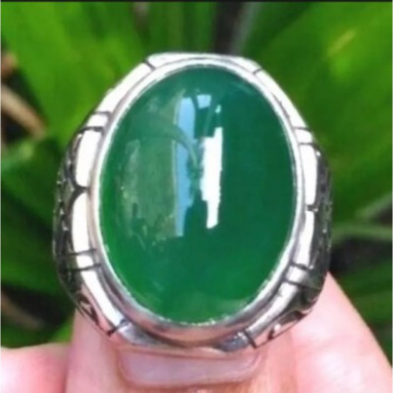 cincin batu ijo Garut Chalcedony natural top HQ ring alpaka