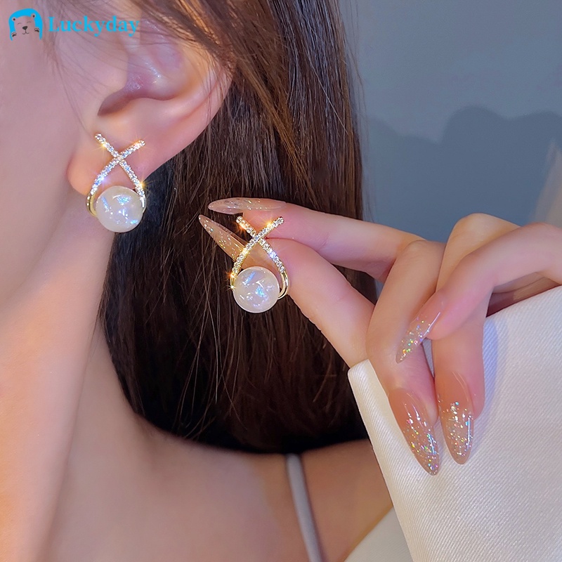 YEEZII Set Anting Tusuk / Stud Motif Mermaid / Salib / Mutiara / Kristal Elegan Untuk Wanita