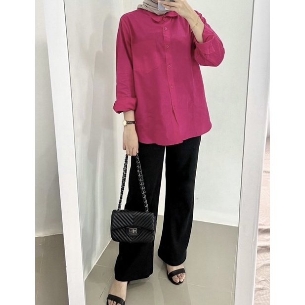 Fuschia Rayon Diamond Shirt | Kemeja Cewe Kue | Kemeja Bahan Katun | Blouse Polos