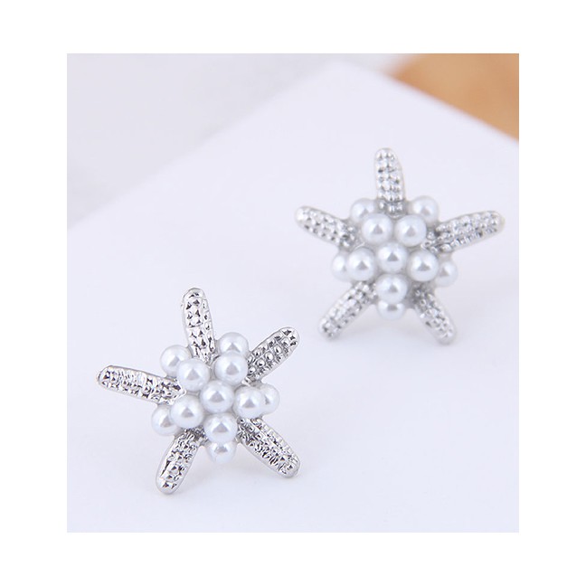 LRC Anting Tusuk Fashion Silver (silver) Small Starfish Pearl Stud Earrings A58439