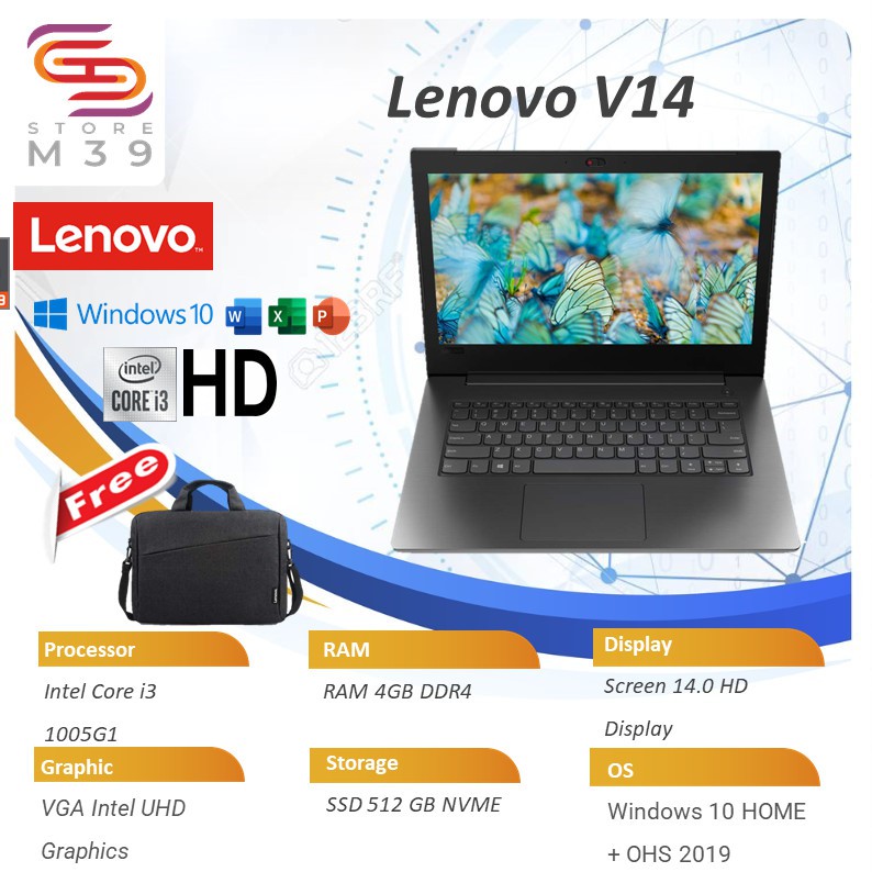 Laptop MURAH Lenovo V14 i3 1005G1 RAM 4GB SSD 512 W10+OHS 14.0 BLK