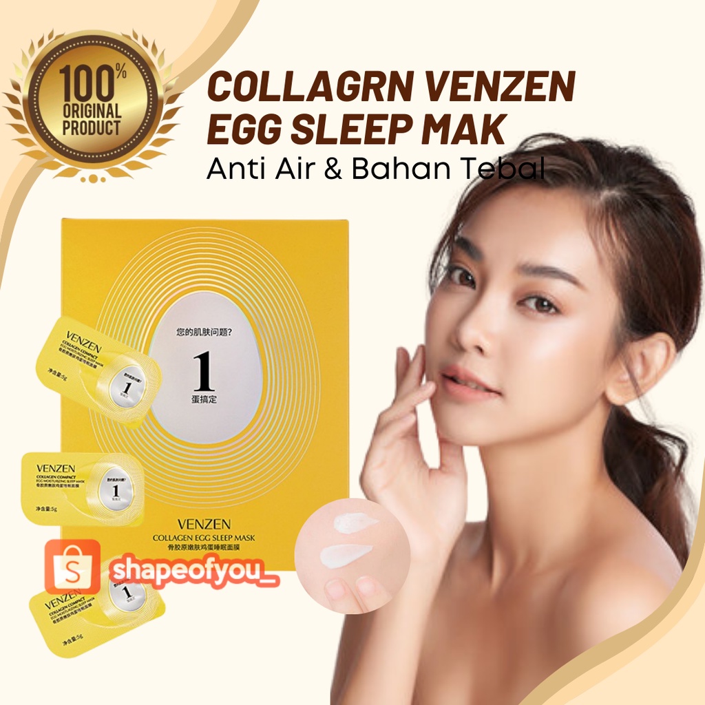 Pelembab Wajah Collagen Egg Sleep Mask Venzen Tanpa BIlas