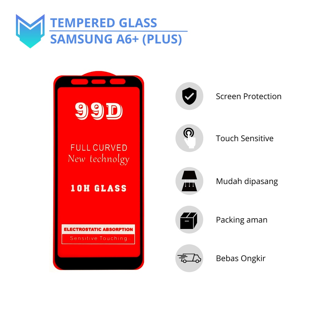 Tempered Glass Samsung A6+ (Plus) Full Cover Frame Hitam | Anti Gores