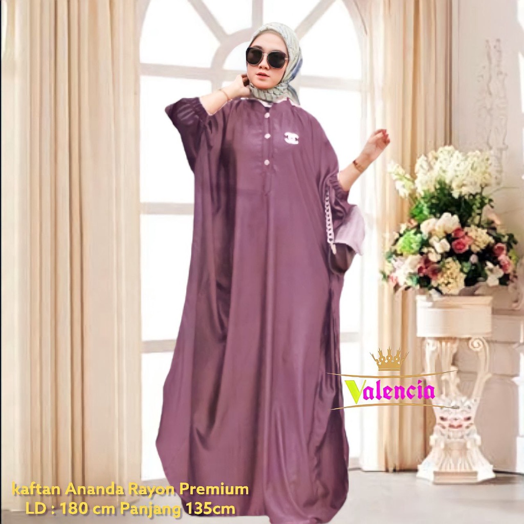 Ananda Kaftan Wanita Jumbo Rayon Premium Gamis Dress Kaftan Polos Kekininan Bigsize LD 180 cm