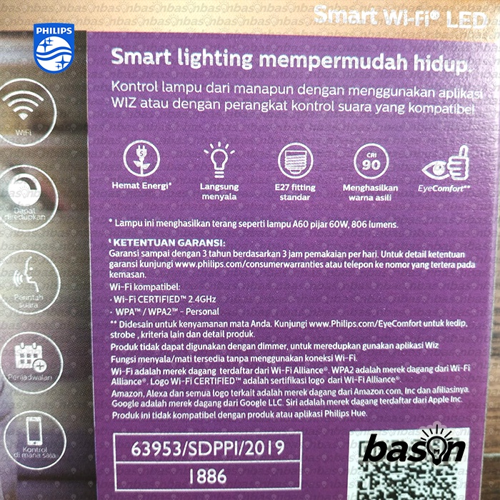 PHILIPS Paket isi 3 Smart WiFi LED 9W Color RGB + Tuneable WiZ Connected  - Bohlam Lampu LED Dimmable