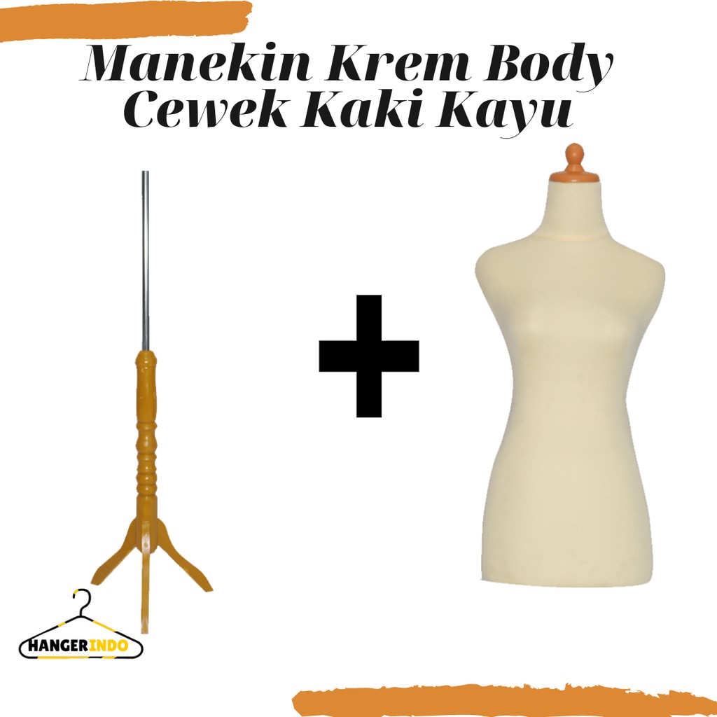 Manekin Body Cewek DM Krem Kaki Kayu  Manekin Cewek 