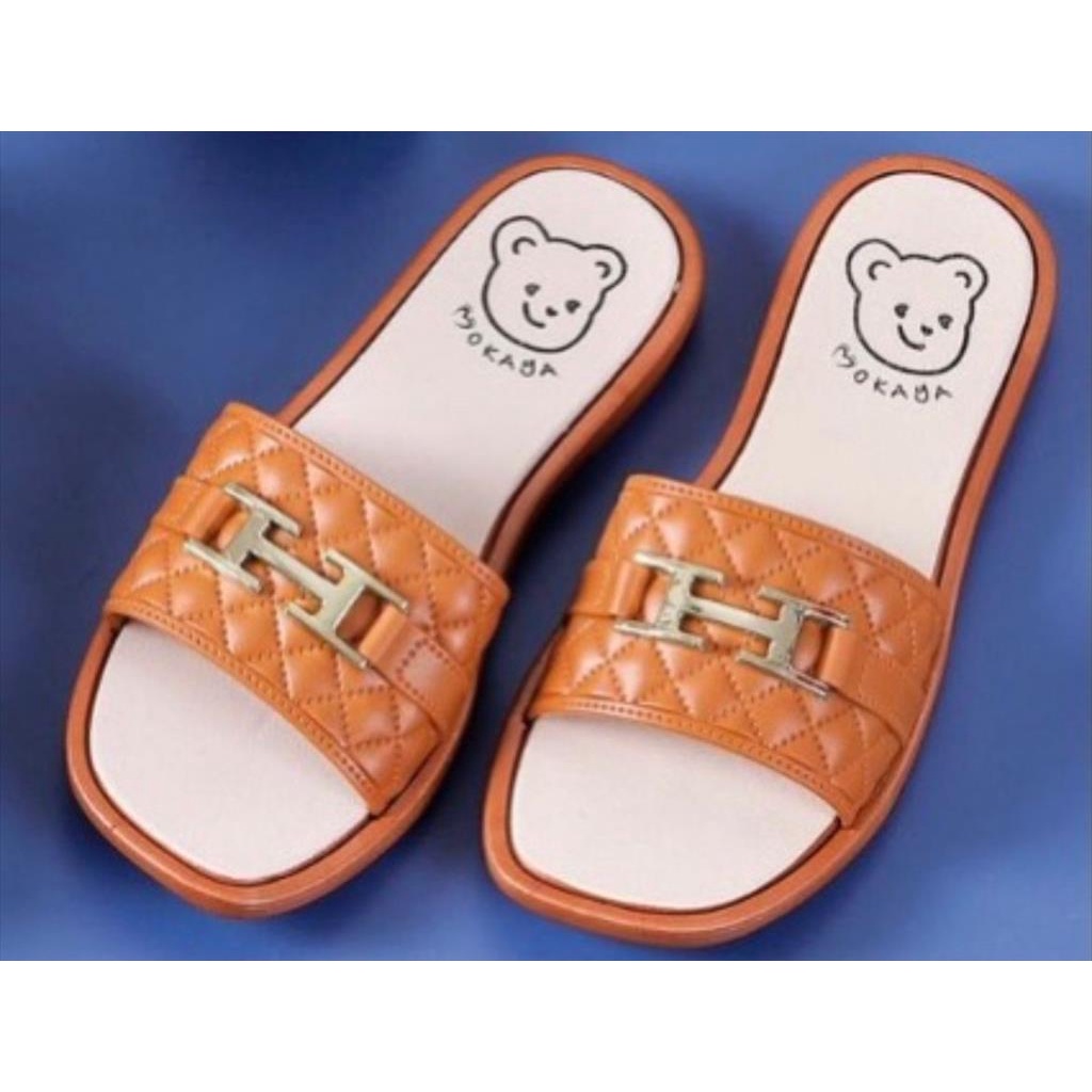 Sandal Slop Jelly Wanita Ban Gesper H Sol Bear Super Mewah Keren Elegant Import Mokaya / Size 37-41 (2199-91)-tan