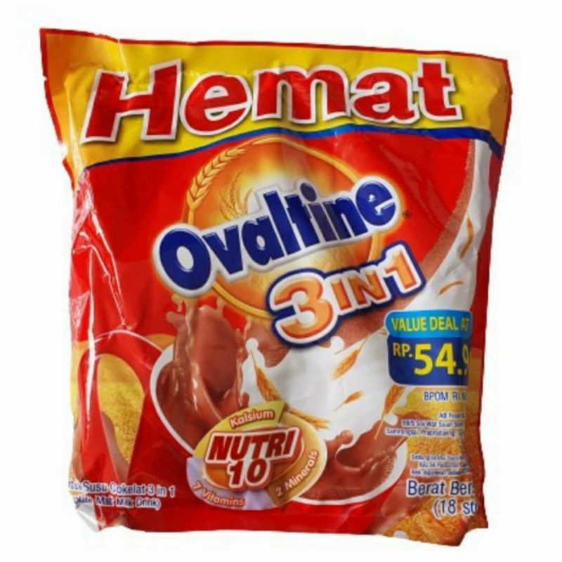 

Ovaltine Nutri10 Susu Bubuk 3In1 Rasa Coklat 18 Stik Sachet 594 Gr