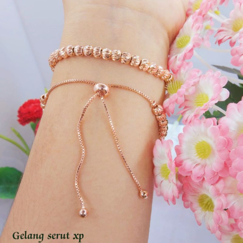 Gelang tangan xuping serut wanita bola bola rosegold
