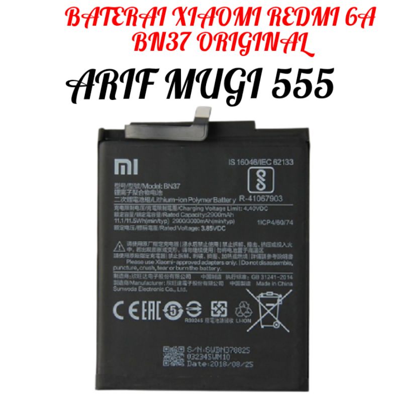 Baterai Battery Battray Xiaomi Redmi 6A BN37 Original