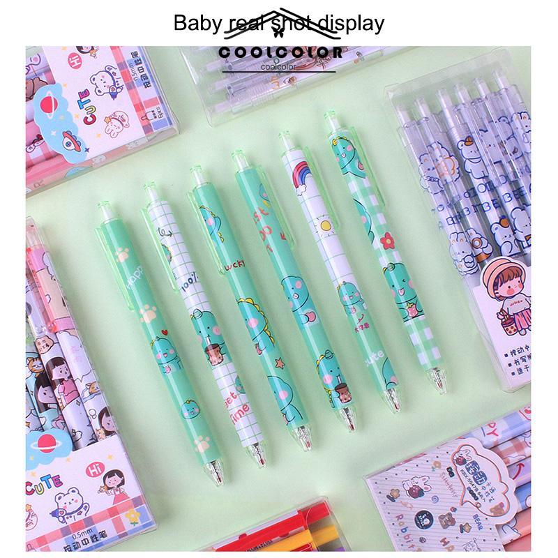 COD❤️6PCS/SET Enam pena netral kreativitas kartun lucu alat tulis sekolah dasar Fashion Wanita Korea Aksesoris Murah Import