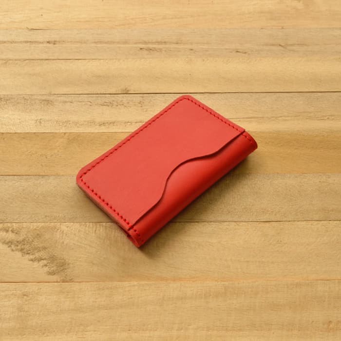 dompet kartu model lipat kulit sapi asli warna merah| card wallet