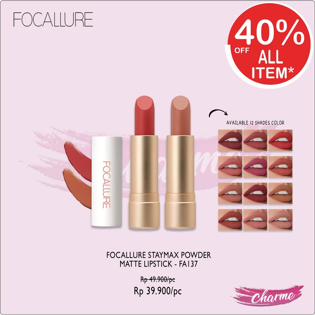 (READY &amp; ORI) Focallure Staymax lipstik Powder lip Matte Lipstick FA137 FA 137 Lip Cream Lip Matte Tahan Lama Waterproof