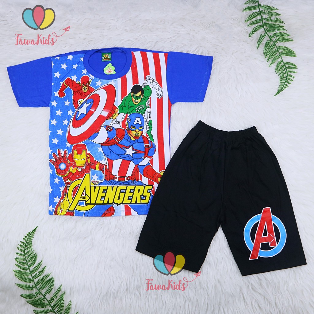 Setelan SuperHero uk 9-10 Tahun / Set Kaos Lengan Celana Pendek Anak Laki Baju Cowok Murah