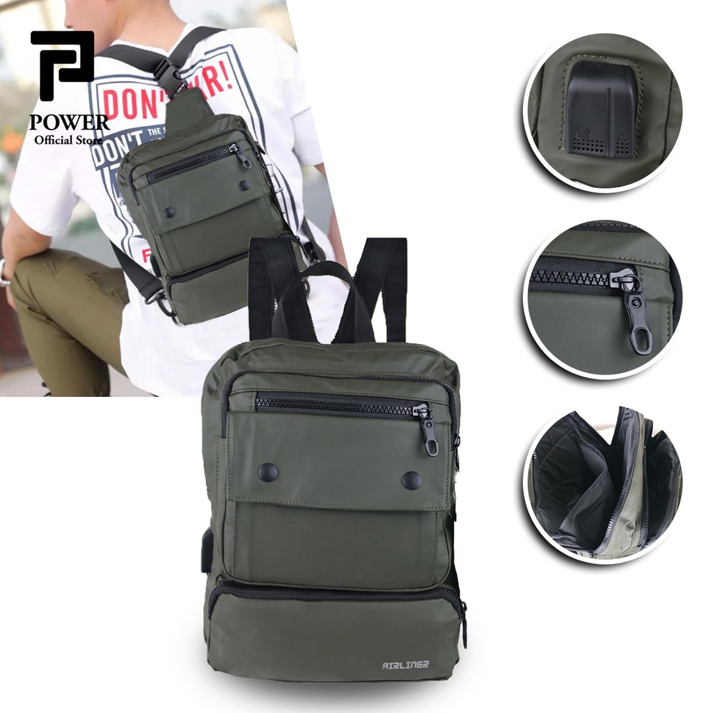 Tas Multifungsi Ransel 3 in 1 Import Tas Selempang Pria Tas ABG Dual USB Portable Sling bag Trendy