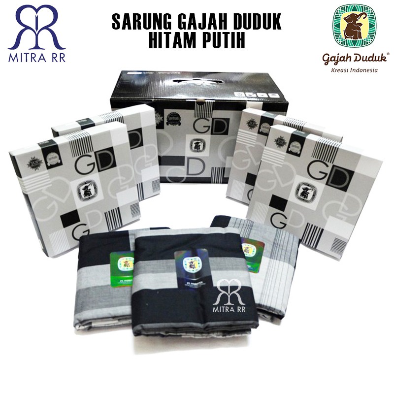 Sarung Gajah Duduk Hitam Putih Sarung Tenun Dewasa Black White Satuan / Grosir