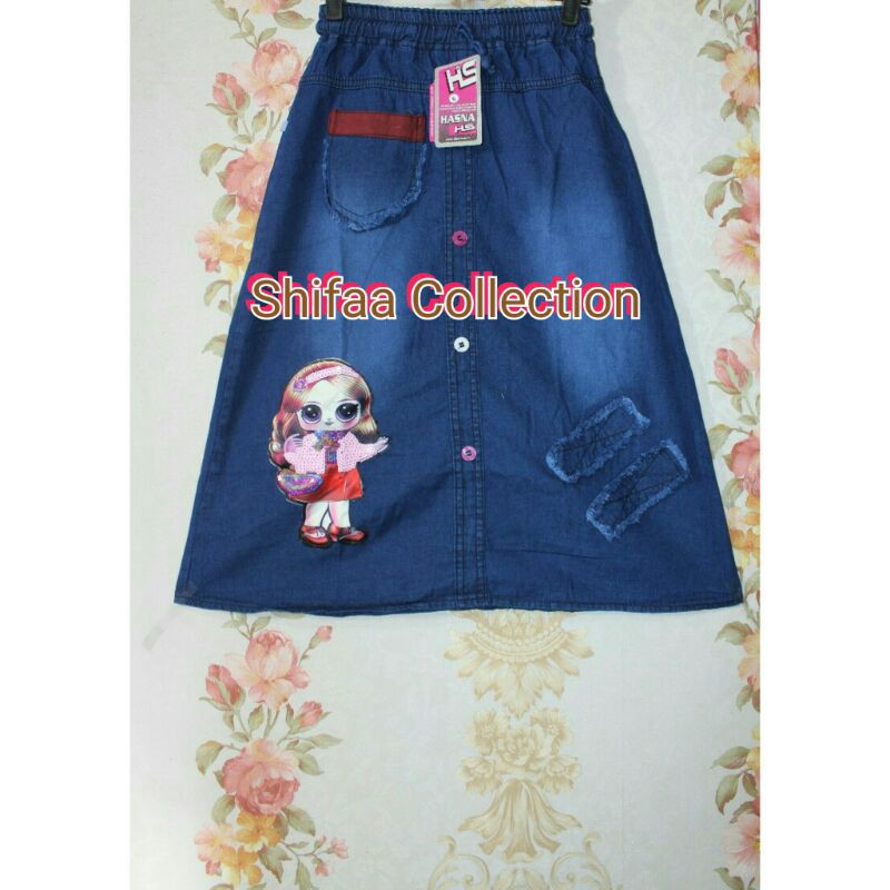 Rok Jeans Anak / Rok Panjang / Rok Jeans / Rok Anak Perempuan / Rok Jeans Karekter Boneka LOL LED Size 4. 5. 6