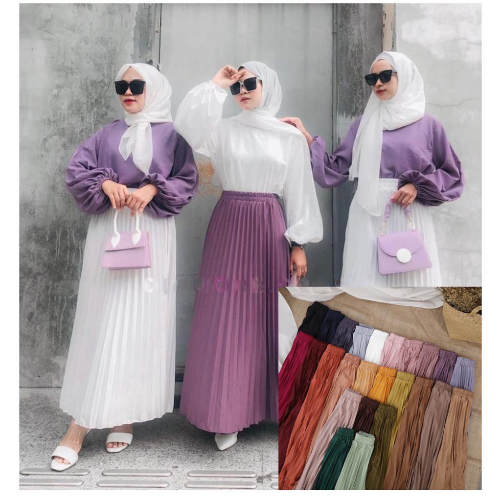ROK PLISKET MURAH PRISKET PLEATED SALE POLOS REMPEL MUSLIMAH SKIRT ABG FLARE SKIRT MAYUNG FLOWY