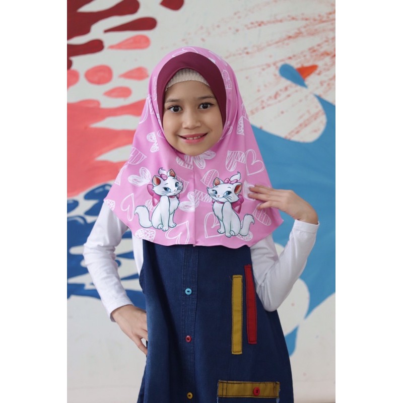 hijab instant KUCING , hijab anak karakter , jilbab lucu , bergo anak