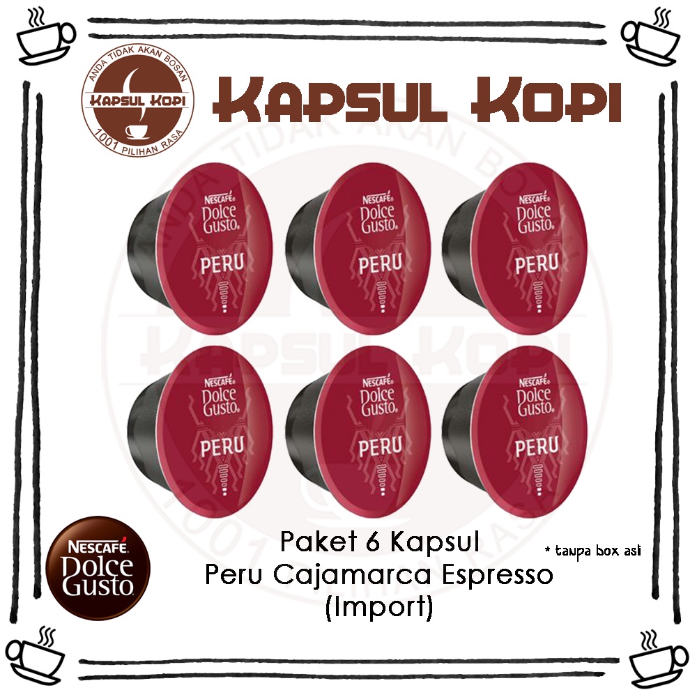 

Paket 6 Kapsul Kopi Peru Cajamarca Espresso Nescafe Dolce Gusto Import