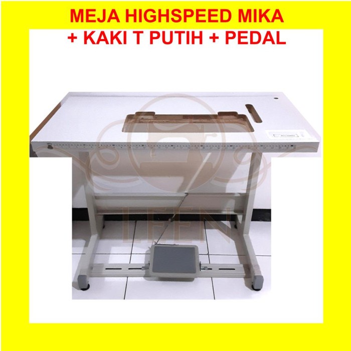 Set Lengkap Meja Putih Mika Highspeed &amp; Kaki T Putih Mesin Jahit LEEN