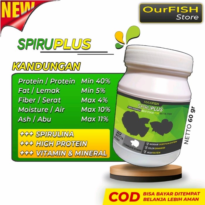 SPIRUPLUS - Pelet Cupang Premium With Spirulina 60 Gram