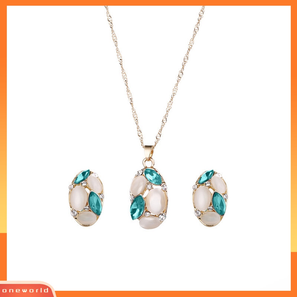 Set Perhiasan Kalung Rantai Liontin Opal Drop Bentuk Oval Untuk Wanita