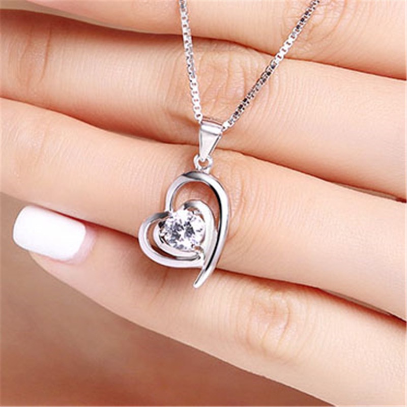 [Ready Stock]Fashion New Personalized Love Diamond Pendant Silver Necklace