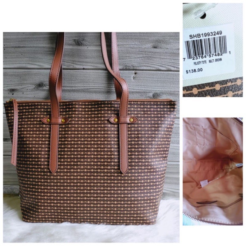 Tas Fossil Felicity Shopper Tote Bag Brown Stripe Multi